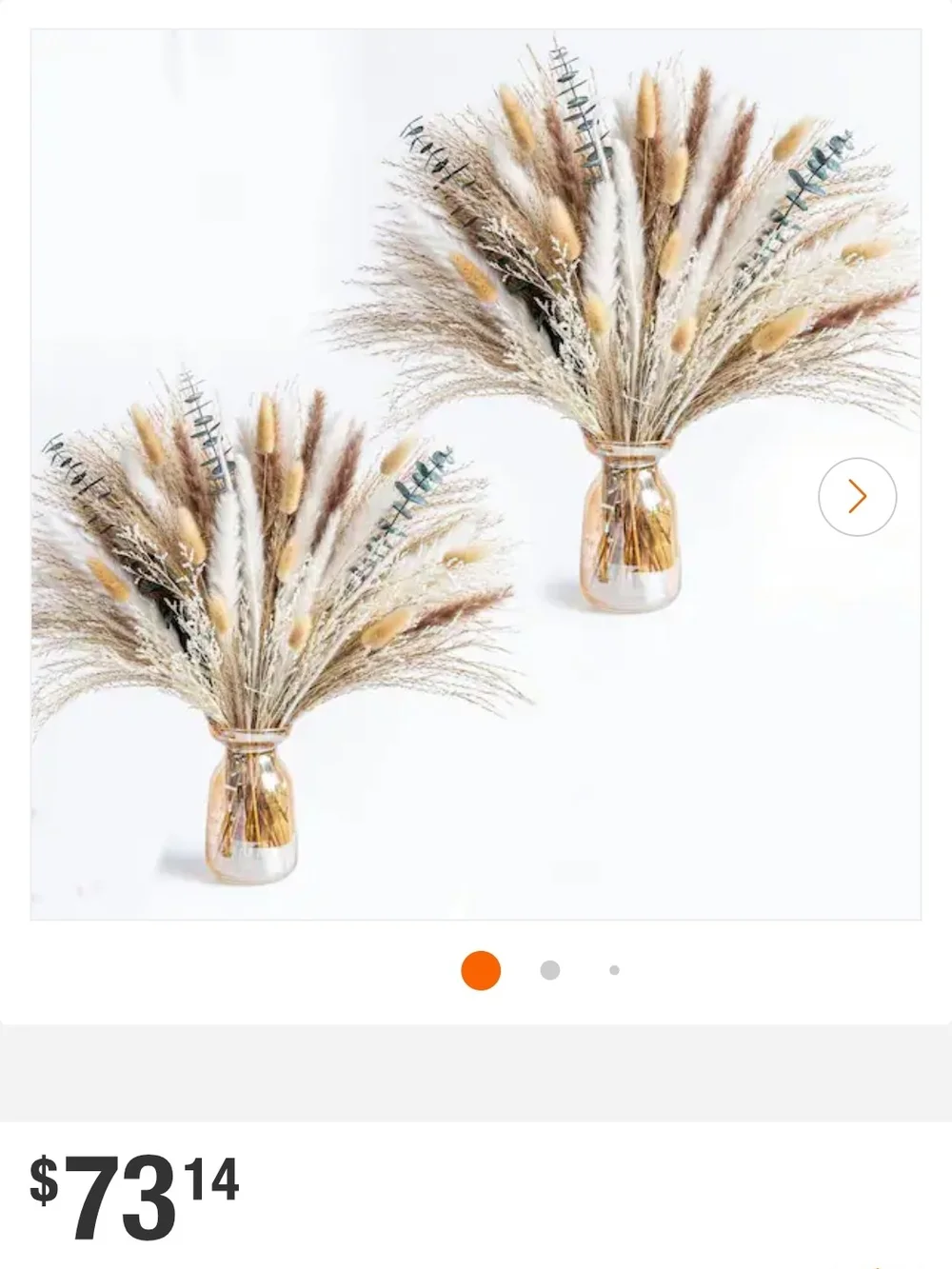 Boho Dried Pompas, Rye, Floral Arrangement in Glass Vase. 17 